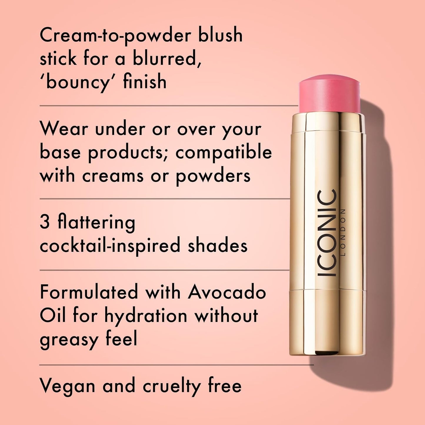 Iconic London Blurring Blush Cream to Powder Lip and Cheek Stick ,Cruelty-Free, Vegan®