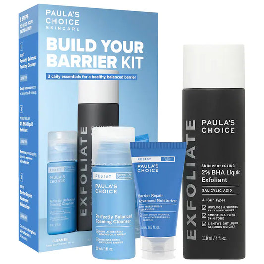 مجموعة Paula's Choice Build Your Barrier Kit مع 2% BHA ومنظف رغوي ومرطب لإصلاح الحاجز