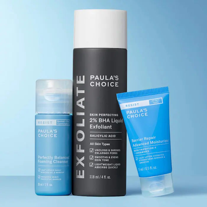 مجموعة Paula's Choice Build Your Barrier Kit مع 2% BHA ومنظف رغوي ومرطب لإصلاح الحاجز