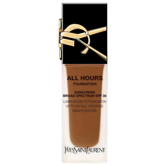 كريم أساس Yves Saint Laurent All Hours Luminous Natural Matte يدوم لمدة 24 ساعة مع عامل حماية من الشمس 30 وحمض الهيالورونيك - Makeup Essential®