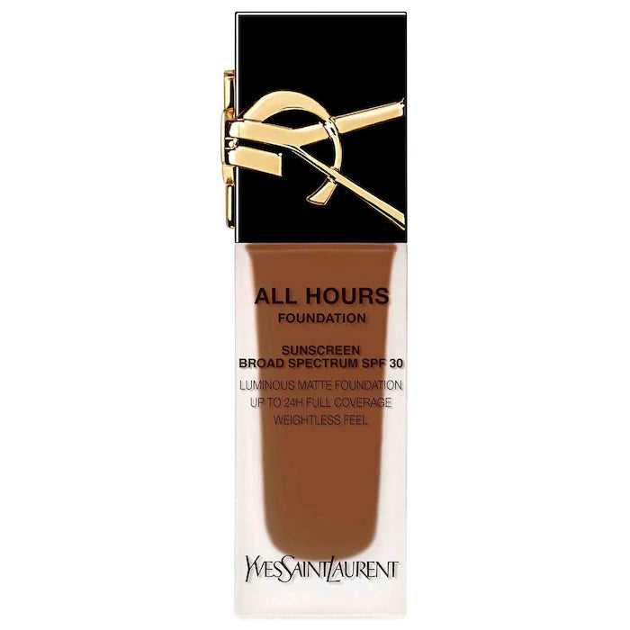 كريم أساس Yves Saint Laurent All Hours Luminous Natural Matte يدوم لمدة 24 ساعة مع عامل حماية من الشمس 30 وحمض الهيالورونيك - Makeup Essential®