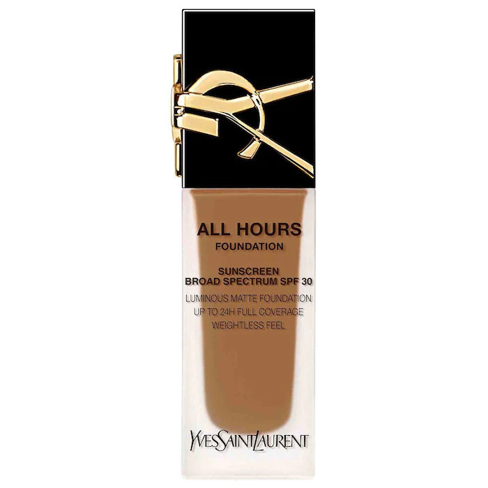 كريم أساس Yves Saint Laurent All Hours Luminous Natural Matte يدوم لمدة 24 ساعة مع عامل حماية من الشمس 30 وحمض الهيالورونيك - Makeup Essential®