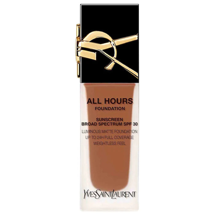 كريم أساس Yves Saint Laurent All Hours Luminous Natural Matte يدوم لمدة 24 ساعة مع عامل حماية من الشمس 30 وحمض الهيالورونيك - Makeup Essential®