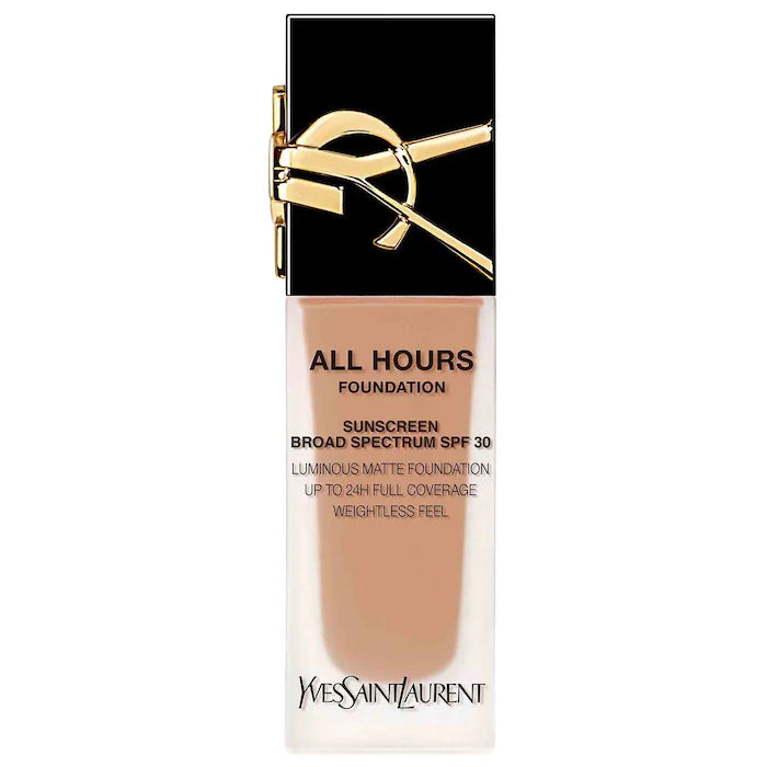 كريم أساس Yves Saint Laurent All Hours Luminous Natural Matte يدوم لمدة 24 ساعة مع عامل حماية من الشمس 30 وحمض الهيالورونيك - Makeup Essential®