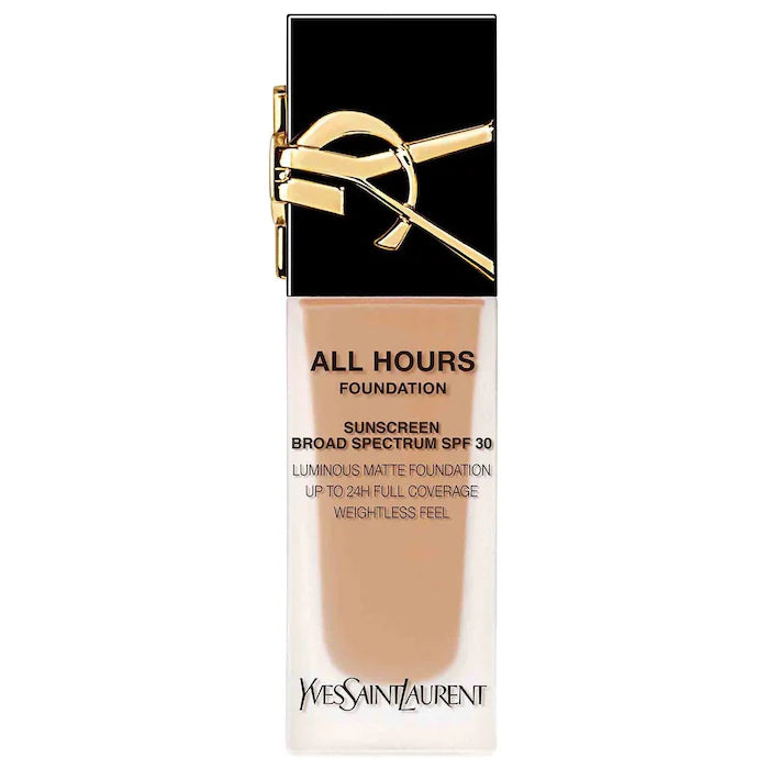 كريم أساس Yves Saint Laurent All Hours Luminous Natural Matte يدوم لمدة 24 ساعة مع عامل حماية من الشمس 30 وحمض الهيالورونيك - Makeup Essential®