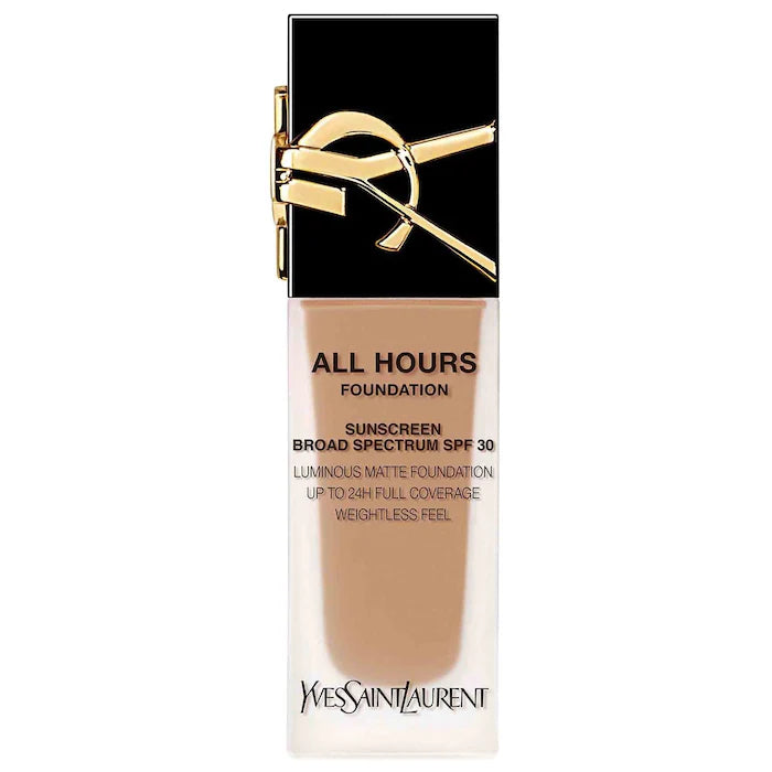 كريم أساس Yves Saint Laurent All Hours Luminous Natural Matte يدوم لمدة 24 ساعة مع عامل حماية من الشمس 30 وحمض الهيالورونيك - Makeup Essential®