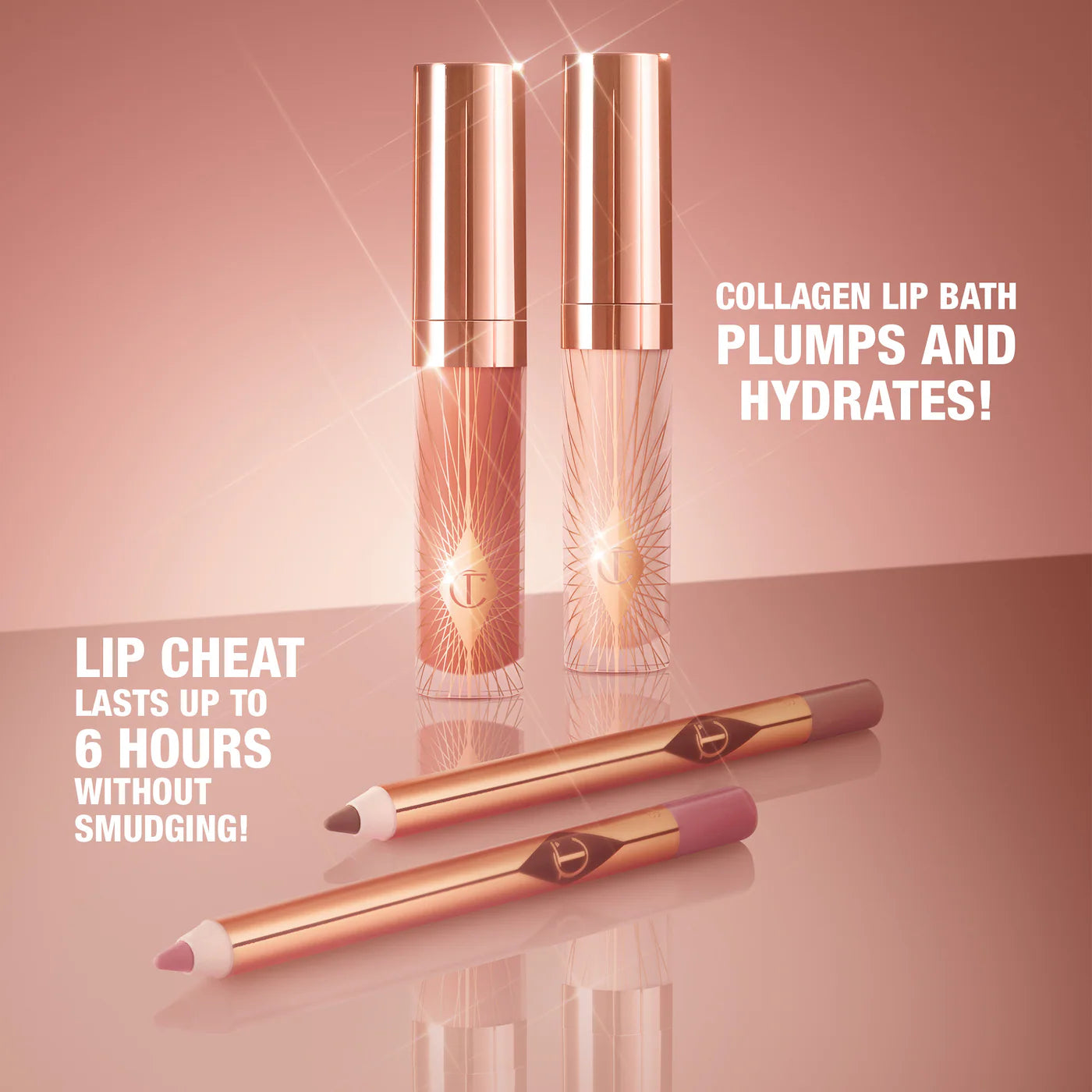 ש Charlotte Tilbury - סט ליפ גלוס ורוד מבריק + עיפרון שפתיים®