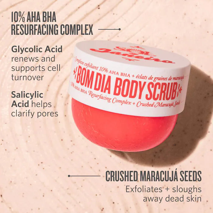 Sol de Janeiro® Bom Dia Scrub גוף 10% AHA BHA Returfacing Complex + זרעי Maracujá מרוסקים