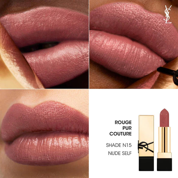 أحمر شفاه Yves Saint Laurent Rouge Pur Couture Caring Satin مع السيراميد - Makeup Essential®