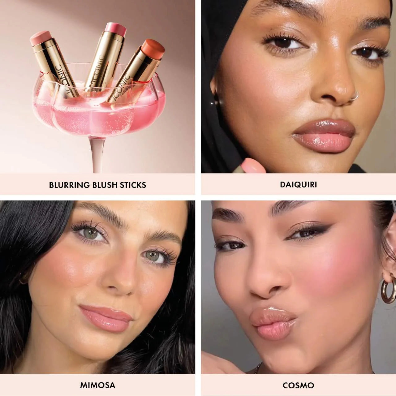 أحمر خدود آيكونيك لندن Blurring Blush Cream to Powder Lip and Cheek Stick، خالٍ من القسوة، نباتي